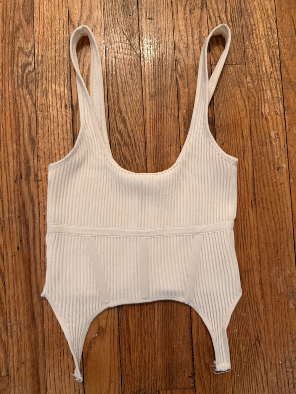 Zara Cream Ribbed Corset Tank with Suspender Hem - Zip up at back